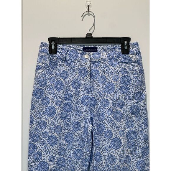 J. McLaughlin Blue and White Paisley Floral Pants Size 6 - Picture 2 of 6